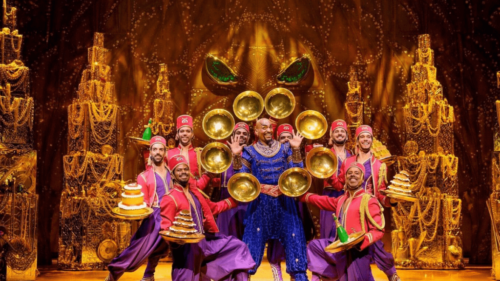 el genio de la lámpara en Aladdin el musical